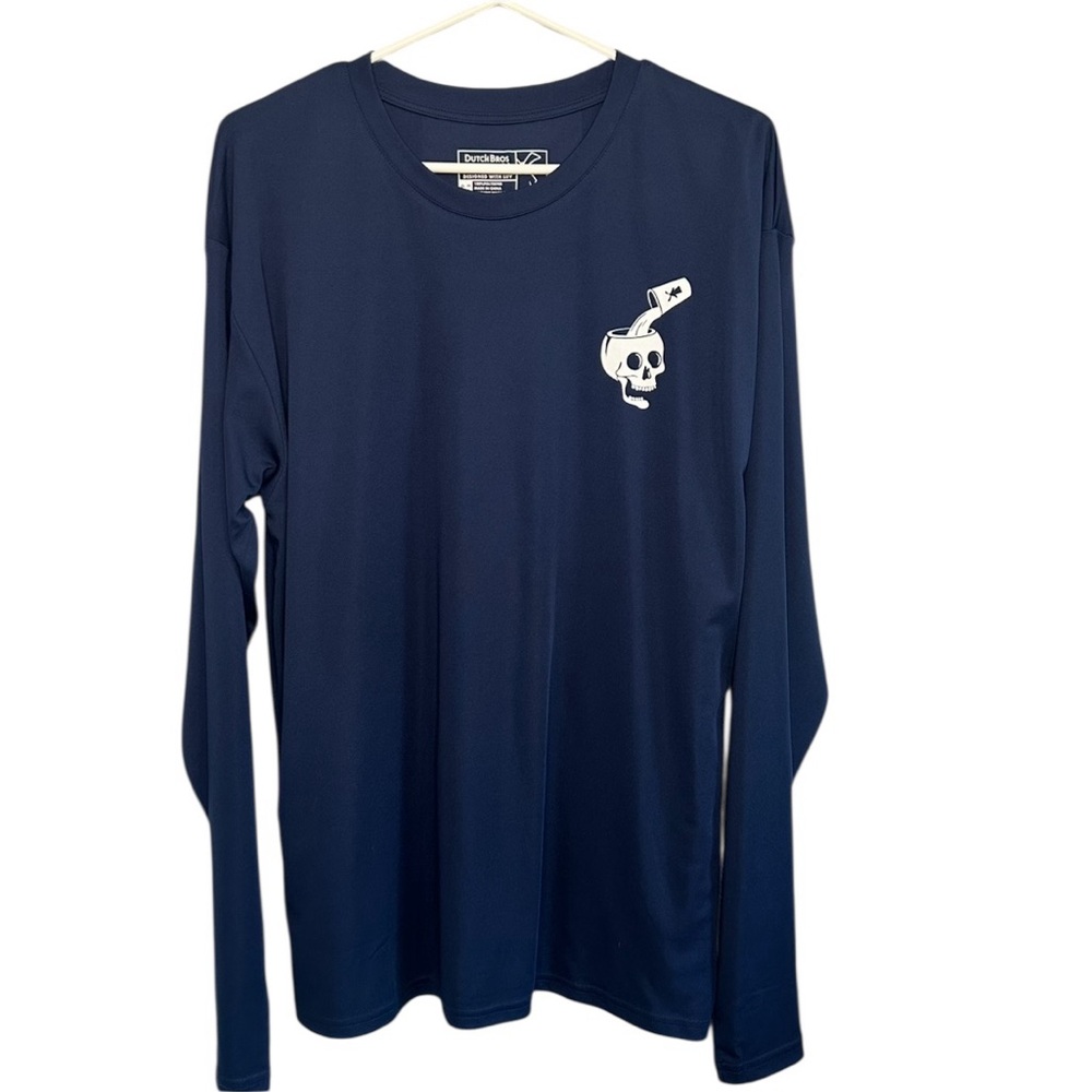 Dutch Bros SMALL+MEDIUM+XXXL Navy Long Sleeve Jersey Material Skull  RARE